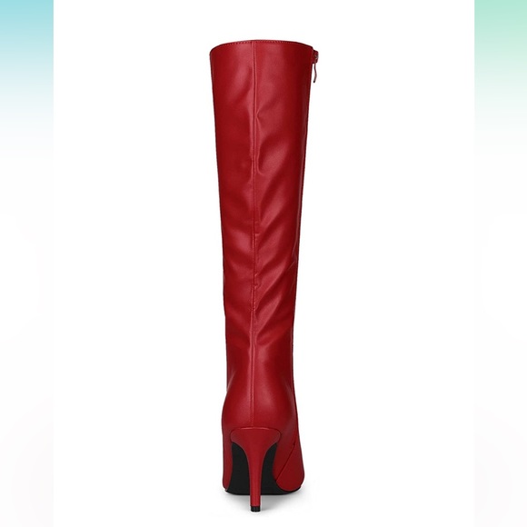 Women’s Allegra K RED High Heel Pointe Boots NIB Sz 7.5 zipper side Faux Leather - Picture 5 of 10